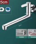 Shophubio Wall Mounted Kitchen Faucet Single Handle Cold Water Only Extended Spout 304 Stainless Steel Rotatable Sink Tap for Utility Mop Pool Silver Finish(25cm) with rotatable spout.