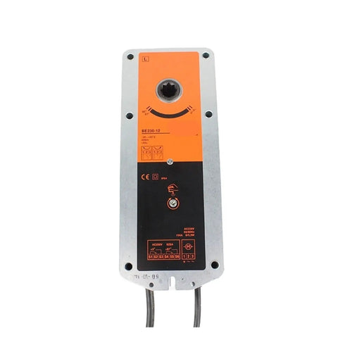Built Tough 40Nm AC230V Ventilation Drive Valve Actuator for HVAC and Facility Maintenance, top view showing connectors and labels.