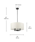 Four Light Matte Black Chandelier With Beige Fabric Shade Modern Farmhouse Hanging Light dimensions diagram