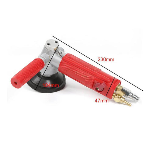 Red pneumatic water-jet grinder with brass fittings and metal head for stone polishing