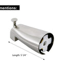 Slip Fit Tub Spout With Pull Up Diverter For Half Inch Copper Tubing In Brushed Nickel Finish, side view, dimension details