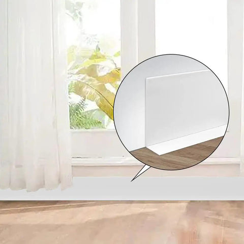 Room with Dope White Vinyl Baseboard Molding With Crease Design, Flexible 5 Inch Wide Base Trim, shown against hardwood floor