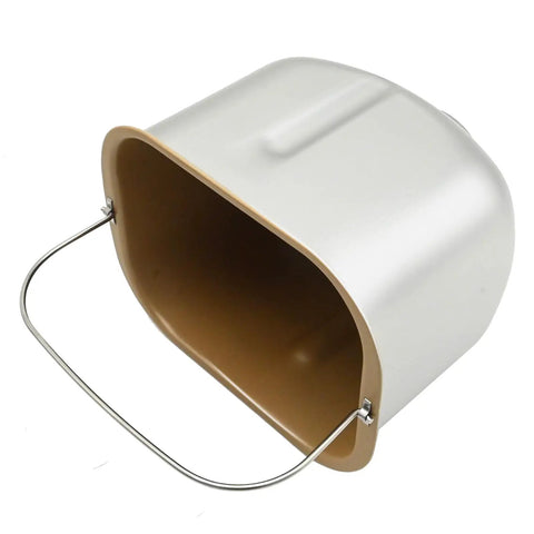 Rectangle Bread Machine Baking Bucket For Two Pound Loaf Dough Dead Simple Twist Lock Design Heavy Duty Kitchen Workhorse that handles daily grind, showing interior and metal handle.