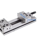 Straight Up Heavy Duty Machine Vise With Six Inch Jaw Width, Fifty Millimeter Clamp Height, And Two Hundred Millimeter Max Opening showing clamp features.