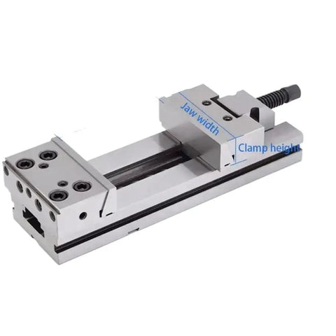 Straight Up Heavy Duty Machine Vise With Six Inch Jaw Width, Fifty Millimeter Clamp Height, And Two Hundred Millimeter Max Opening showing clamp features.