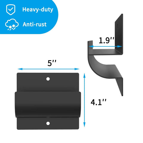 Dimensions and features of Garage Wall Ladder Hooks 2 Pack, Heavy Duty Wall Mount Hanger for ladders and tools, black steel.