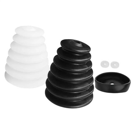 2 Pack Electric Drill Dust Collector With Spacious Debris Catching Bowl For Drywall And Masonry Ceiling Work showing black and white silicone bowls.