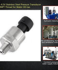 100 PSI 316 stainless steel pressure transducer with 1/8 NPT thread for oil, fuel, air, and water.