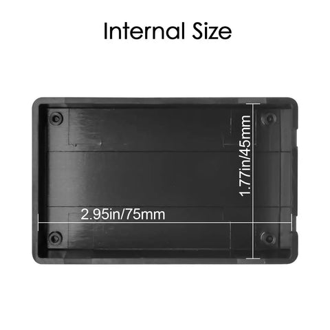 Internal view of 5 Pack Plastic Project Boxes Junction Case For Electronics Black External 3.1 In X 2.0 In X 1.0 In Internal 2.95 In X 1.77 In X 0.79 In Durable DIY Electronics Enclosure For Small Projects showing dimensions