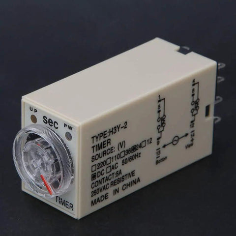 Adjustable Time Relay H3Y with transparent dial and brass terminals for steady delays in home projects or industrial gear.