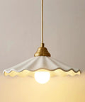 PXFLCRY Pendant Lights, white scalloped shade with brass accent, ideal for kitchen or dining area illumination.