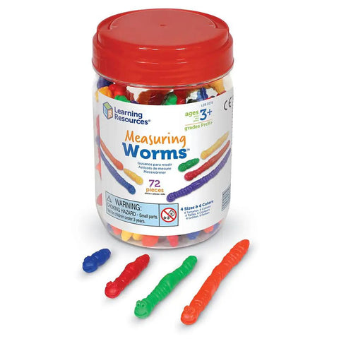 Measuring Worms Counting Toy Set For Kids, 72 Colorful Squishy Worms In Six Colors And Four Sizes with storage bucket