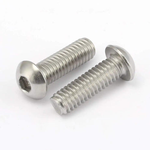 Straight Up Solid 1/4 20 X 1/2 Inch Button Head Socket Cap Screws Crafted From Premium 18-8 Stainless Steel, two screws view.