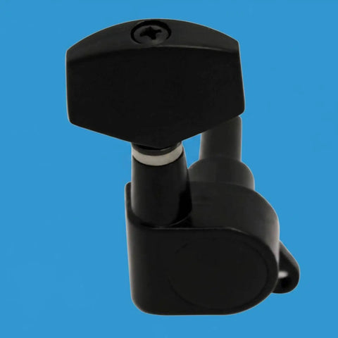 Premium Stainless Steel Acoustic Guitar Machine Heads With Sealed Keys For Smooth Rotation And Precise Pitch Control, black machine head from the side.