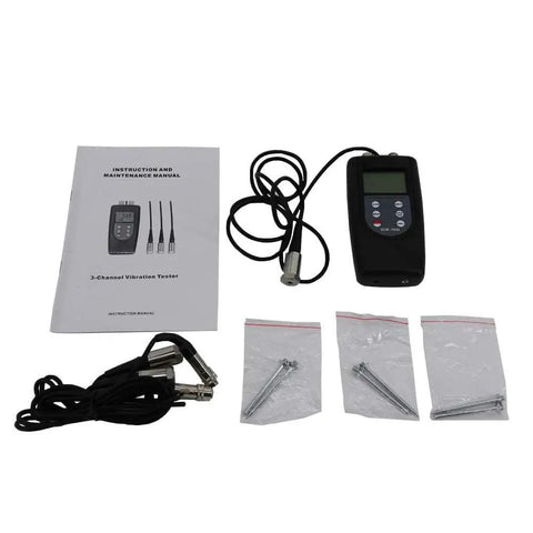 Three Channel Vibrometer Gauge Analyzer With Three Piezoelectric Transducers For Vibration Testing, manual and probes