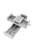 CNC Linear Motion Actuator With 200mm Stroke For X, Y And Z Axis Sliding Table Rail Guide Dual Linear Slide Rails, Limit Switches, And Motor Mount Built To Move For Precise Motion Control on white background