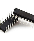 Two SN754410NE DIP-8 ICs for motor control and robotics showcasing pins and black casing.