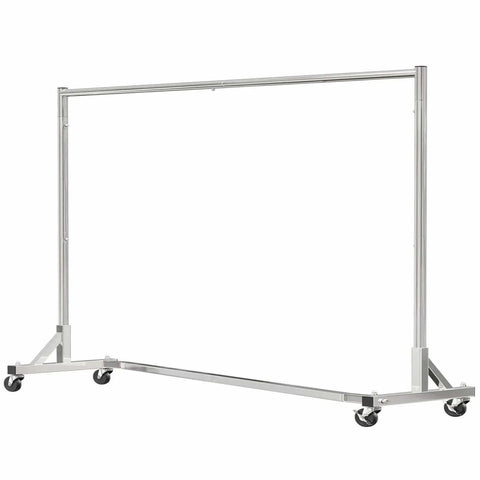 70 Inch Extra Long Garment Rack With Wheels Beefy Industrial Grade Heavy Duty Clothes Rack Chrome Finish Commercial Grade Rolling Clothes Rack Supports Up To 450 Lb shown.