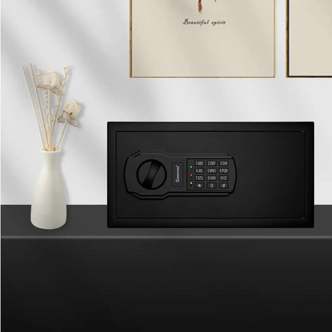 Must Have Fire Resistant Safe Box With Fireproof Waterproof Bag Sensor Light And Emergency External Power 0.55 Cubic Feet Digital Security Safe For Valuables And Important Documents in a modern setting