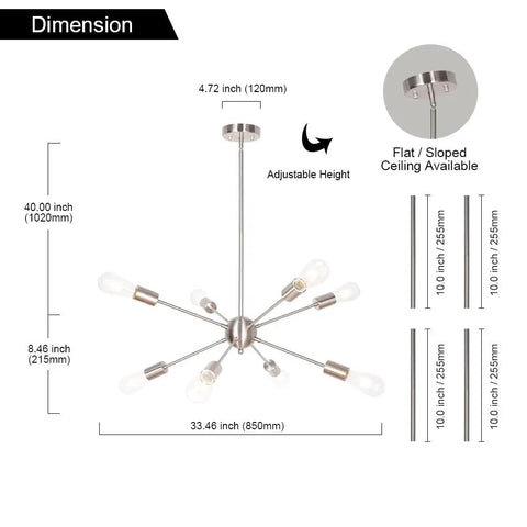 Dope Contemporary Sputnik Chandelier 8 Light Brushed Nickel Pendant Lighting Mid Century Starburst Ceiling Fixture dimensions
