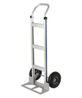 Rugged Aluminum Folding Hand Truck And Rolling Dolly Cart With 500 Pound Capacity and Smooth 10 Inch Pneumatic Tires, profile view.