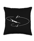 Throw Pillow With Glider Pilot Plane Theme For Aviation Fans, Cozy Flying Vibe, Soar And Glide Style, black background with white sailplane