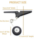 Tail Wheel Bracket Assembly For RC Airplane And Helicopter - DIY Model Aircraft Landing Gear Upgrade Pro Grade Black Tail Wheel Kit With 30mm Wheel 2mm Wire Easy Rudder-Linked Steering And Durable Build showing dimensions with measurements and structure components
