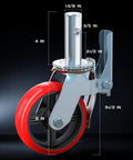 Badass Heavy Duty Eight Inch Scaffolding Caster Wheels Set Of Four featuring red 8-inch polyurethane wheel and locking brake mechanism.