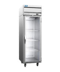 Straight Up Workhorse Reach In Convertible Cooler Freezer Featuring Tempered Glass Door And Adjustable Shelving Plus Rock Solid Compressor Kit For Commercial Bars, stainless steel, empty interior with adjustable shelves.