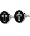 Black Cross Pattern Titanium Steel Cufflinks For Men, sharp dress shirt fasteners for business, wedding, and party, polished style