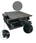 Pro Grade Portable Welding Workbench, Compact XY Moving Plate For Marking And Engraving, close-up of adjustable XY rail with perforated plate.
