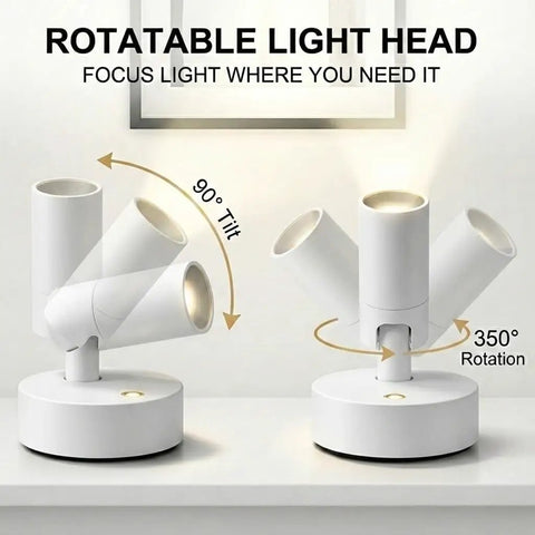 Magnetic Rechargeable Picture Light 2 Pack With Remote And Touch Control, showing rotatable light head and adjustable angles.