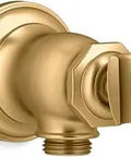 Artifacts Wall Mounted Hand Shower Holder In Vibrant Brushed Moderne Brass, showing pivoting bracket and supply elbow