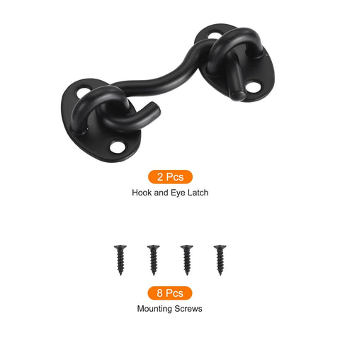 Two Pack 2 Inch Hook And Eye Latch For Privacy Stainless Steel Barn Door Lock Hardware For Windows Cabinets Sliding Doors Bedroom And Bathroom Black Finish Built To Last
