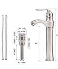 Rectangle Vessel Sink And Faucet Combo For Modern Bathrooms White Above Counter Basin 19 By 15 Inch Vanity Set With Brushed Nickel Faucet And Pop Up Drain Sleek Upgrade For Your Bathroom Daily Routine showing faucet and drain with dimensions.