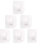 Set of six Heavy Duty Adhesive Wall Hooks That Hold Like A Champ, waterproof rustproof white hooks for easy mounting.