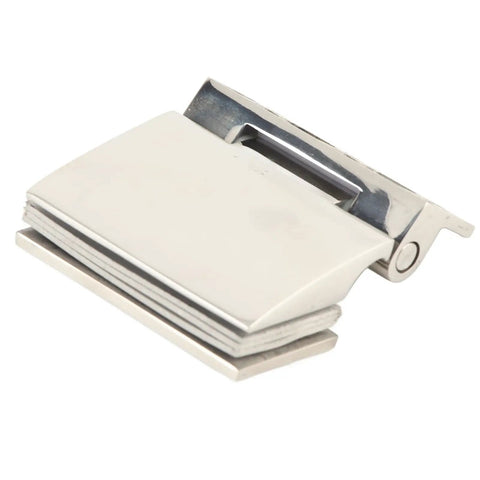 304 Stainless Steel Curved Glass Door Hinge Single Sided For 8 To 12mm Tempered Glass with a polished finish for bathroom use.
