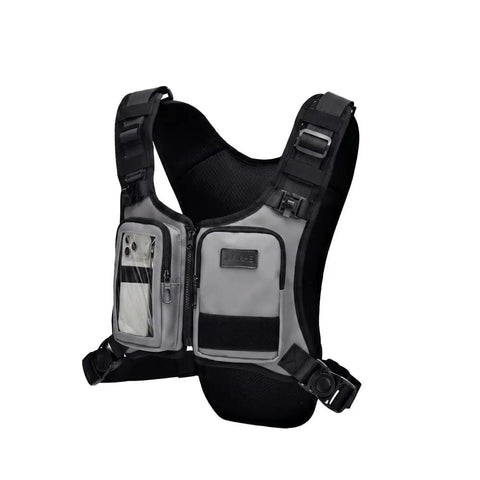 Unisex Reflective Hydration Vest For Runners, Ultra Lightweight Chest Pack with adjustable straps and phone pocket, gray color