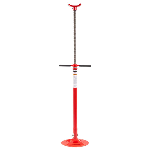 Short Underhoist Support Stand 1500 Lb Capacity Adjustable Height Range For Engine Swap And Suspension Work Fits Two Post Lifts Garage Wrenching Essential For Car Enthusiasts And Pro Mechanics in vibrant red color.