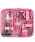 Chill Vibe Watch Repair Tool Kit With Link Pin Remover And Shell Opener For Seamless Strap Replacement and Bracelet Adjustment in pink case.