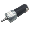 Serious High Torque DC Gear Mini Motors Designed For Heavy Duty Jobs Delivering Badass Performance At 12V Or 24V Voltage Running Super Sweet At 420Rpm With Permanent Magnet Core close-up of black and silver motor with output shaft.