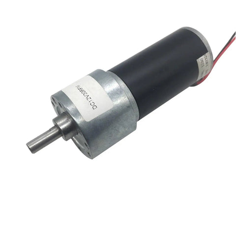 Serious High Torque DC Gear Mini Motors Designed For Heavy Duty Jobs Delivering Badass Performance At 12V Or 24V Voltage Running Super Sweet At 420Rpm With Permanent Magnet Core close-up of black and silver motor with output shaft.