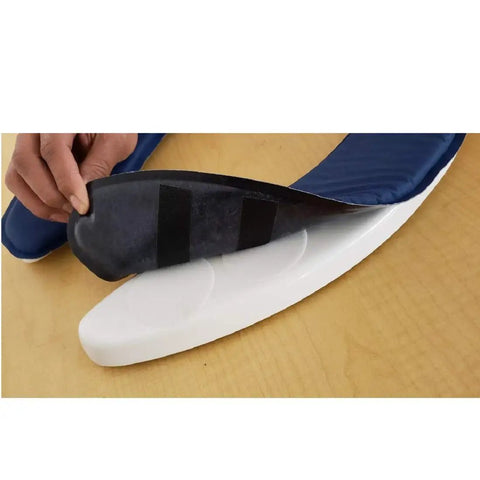Relief Gel Toilet Seat Cushion For Seniors And Disabled, Round Open Front 16x14 Inch, showing adhesive discs and blue gel pad
