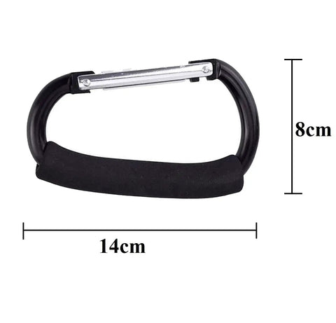 Image showing size dimensions for Two Pack Carabiner Stroller Hook Organizer For Hanging Purses Diaper Bags And Shopping Bags