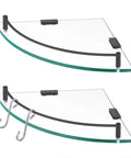 Tempered Glass Corner Shelf With Rail Mount Two Pack No Fuss Rustproof Matte Black Stainless Steel 304 Wall Shelf 7mm Thick Glass For Bathroom And Kitchen Easy Install