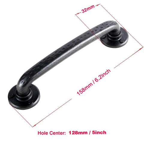 Rustic Antique Black Cabinet Pulls Curved Zinc Alloy 5.5 Inch Length With 5 Inch Hole Center, cabinet pull dimensions shown