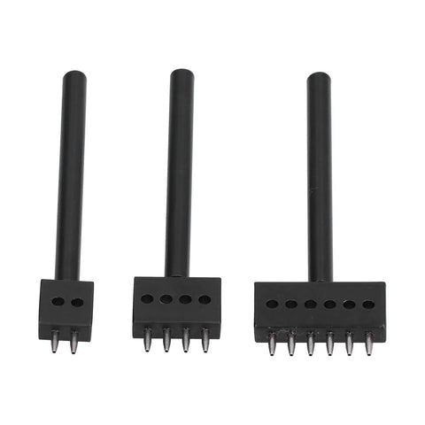 Pro Grade Leatherworking Tool Kit 3 Piece Cobbler Prong Chisel Set with 2 4 6 Tooth Row Hole Puncher, 6mm pitch, black steel