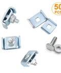 50 Pack Wire Mesh Cable Tray Coupler Kit for Basket Cable Management, showing connectors and bolts, 4-6 mm trays.