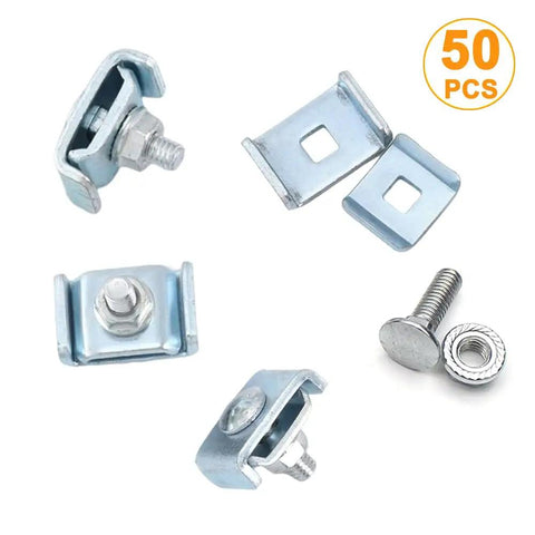 50 Pack Wire Mesh Cable Tray Coupler Kit for Basket Cable Management, showing connectors and bolts, 4-6 mm trays.