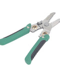 No Sweat Heavy Duty Spring Loaded Wire Stripper Multifunctional Terminal Crimping Tool With Rugged Stainless Steel Construction For Electricians, green grips for comfort.